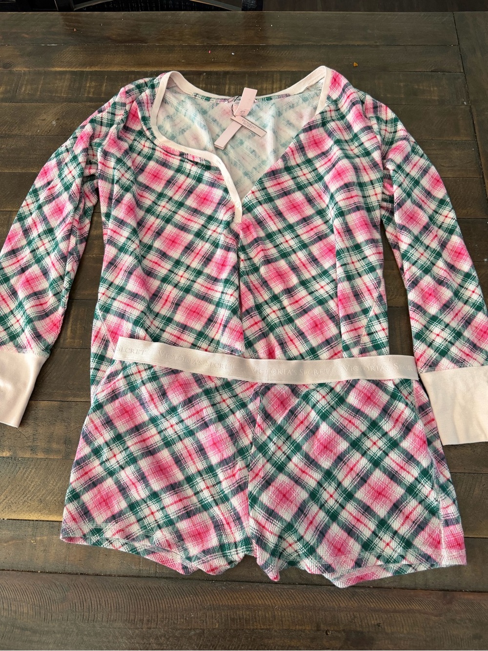 Victoria's Secret Pink, Green & White Plaid Girls Long-Sleeve Pajama Set